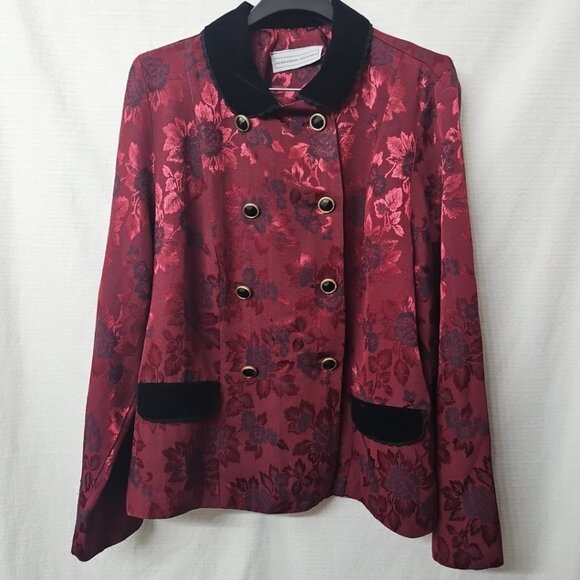 Womens Vtg Alexandra Michaels 2 Piece Set Asian Sz 14 Floral Red   Velvet Modest - Picture 1 of 9